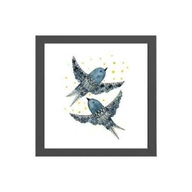 Imagem de Quadro Quadrado Desenho Passarinhos 20X20Cm - Quadros On-Line