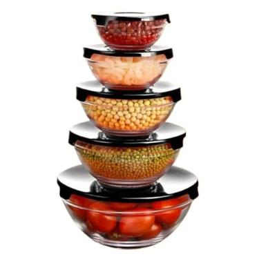 Imagem de Kit Conjunto De Potes Vidro Resistente Organizadores De Cozinha Multiuso(5 Potes)