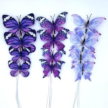 Imagem de Sinobian 12 peças de decorações de borboleta artificial, 2 tamanhos de decoração de borboleta para artesanato, borboletas decorativas 3D exclusivas para flores falsas Páscoa, primavera, outono, festa