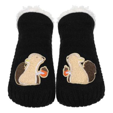 Imagem de Meias femininas felpudas de lã de ovelha com aderência antiderrapante, lindas meias de lã térmica, meias quentes e grossas de inverno, presente aconchegante, Esquilo, One Size