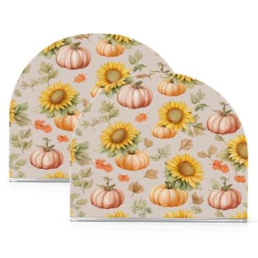 Imagem de ATTX Pacote com 2 porta-guardanapos de acrílico de Ação de Graças com design de abóboras de girassóis de outono - Organizador de mesa decorativo para cozinha, restaurante, decoração de férias de casa