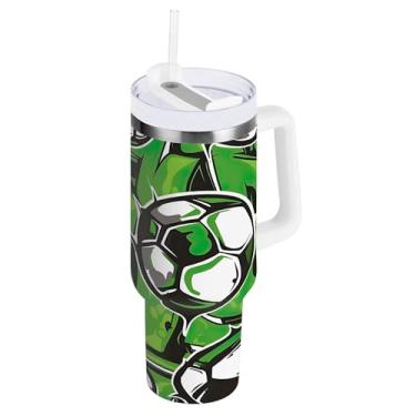 Imagem de xigua Copo esportivo de futebol de 1,134 g com tampa e canudo, aço inoxidável de vácuo duplo isolado garrafa de água esportiva suporte para copo de café de viagem à prova de vazamento para bebida