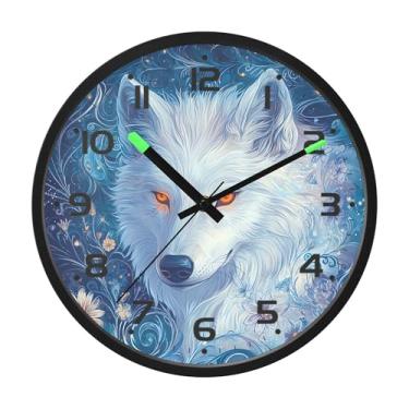 Imagem de SEHANY Relógio de parede branco lobo silencioso sem tique-taque relógio redondo operado por bateria 30 cm controle de som luz noturna relógios de parede para sala de estar, cozinha, quarto, escritório