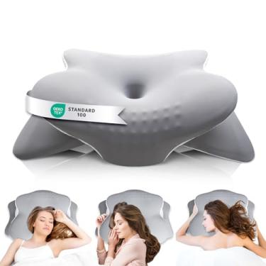 Imagem de Travesseiro de pescoço cervical para dormir – Almofadas de espuma viscoelástica ergonomicamente projetadas para alívio da dor no pescoço, travesseiro lateral para dor no pescoço com capa de