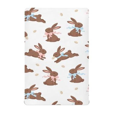 Imagem de Burbuja Lençol de berço de coelho fofo para meninos e meninas, lençol com elástico 71 x 132 cm para colchões de berço padrão e infantil, macio e respirável