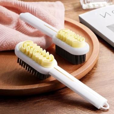 Imagem de Escova de limpeza de sapatos de dupla face, com alça estendida, fácil de remover manchas e cuidar, para limpeza diária do tênis