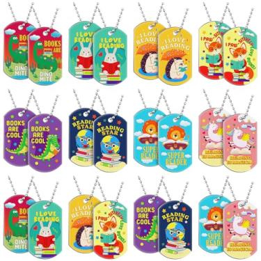Imagem de Cunno 24 Pcs Read Tag Necklace Men Women Animal Themed Dog ​​tag Chain for Teacher Bookworm Readers Bibliophile Reading Party Gift