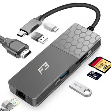 Imagem de HUB Adaptador USB-C para HDMI - 1 porta USB e USB-C, HDMI, LAN, Micro SD - F3 JC-TYC-760