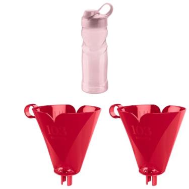 Imagem de Conjunto de 2 Suporte para Filtro de Café 103 Vermelho + 1 Garrafa de Hidratação Fitness 500ml Rosa