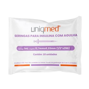Imagem de Seringas para Insulina Uniqmed 100u 1,0ml 12,7mm 29g Com 10 unidades