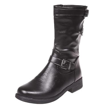 Imagem de Unifizz Bota feminina fechada de bico redondo, fivela lateral, zíper lateral, salto plano, cano médio, Cinza, 35