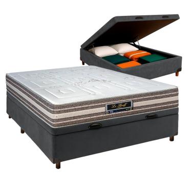Imagem de Cama Box Bau Cinza Casal + Colchão Molas Ensacadas Legriff Sankonfort