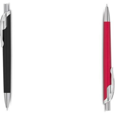 Imagem de Caneta Esferográfica Executiva em Alumínio Reciclado, Corpo Preto Fosco, Clipe Cromado, Escrita Azul, Design Cilíndrico, para Escrita Geral, 14 cm (Azul e Vermelho)