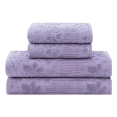 Imagem de Jogo de Toalhas de Banho Aveludadas 100% Algodão 4 Peças Alta Absorção Macias(Lilas)