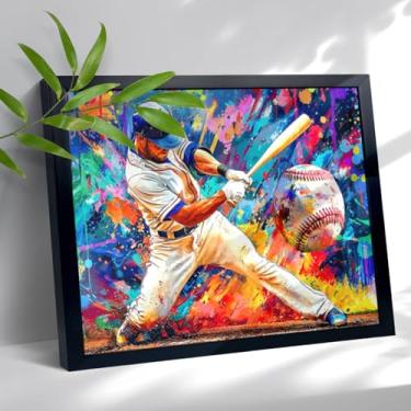 Imagem de Tela de beisebol emoldurada grafite arte de parede esportes decoração de parede colorida segurando a mão adolescente arte de beisebol imagens de atletas de rua para meninos sala de estar quarto