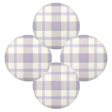Imagem de Wassud Jogo americano conjunto de 4 tapetes de mesa redondos com design xadrez lavanda pastel para cozinha e jantar tapetes laváveis resistentes ao calor para decoração de mesa 39 cm