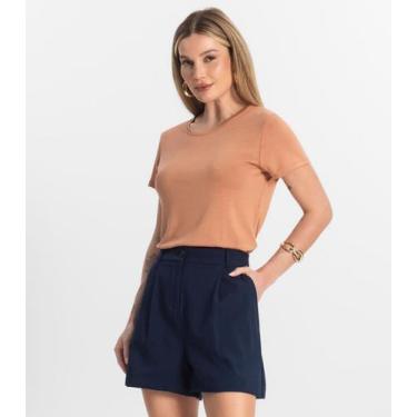 Imagem de Blusa Feminina Básica Visco Tricot Rovitex Marrom, G, Marrom