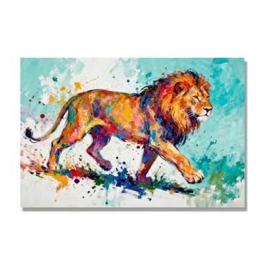 Imagem de NHLDZYH Quadro abstrato de leão - arte moderna com salpicos de cor vibrante - arte de parede energética para casa, escritório ou negócios - tela decorativa. A55. 80 x 120 cm. Apenas tela
