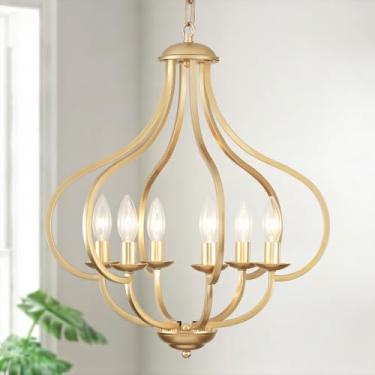 Imagem de TYNEWRGY Lustre De Fazenda Dourado Antigo De 18'', Luminárias De 6 Luzes Para Sala De Jantar, Luminárias Pendentes Industriais Modernas Para Ilha De Cozinha, Quarto, Hall De Entrada, Sala De Estar,