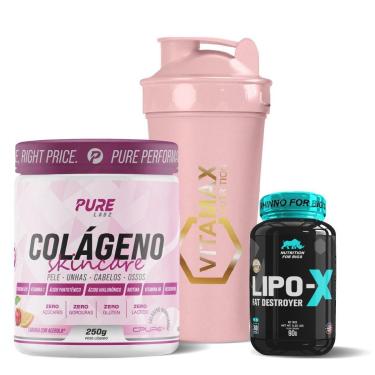 Imagem de Kit Colágeno com Ácido Hialurônico 250g Pure + Termogênico 60 Tabletes+ Coqueteleira 650ml-Unissex