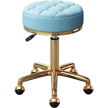 Imagem de AkosOL Banqueta de bar, cadeira redonda para pão, cadeira com salões de beleza, moldura cromada dourada, ajustável de 47 a 64 cm