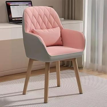 Imagem de AkosOL Cadeira de mesa macia Modn com suporte lombar, cadeira de quarto com pernas de madeira e apoio de braço, cadeira de jantar estofada, rosa + cinza