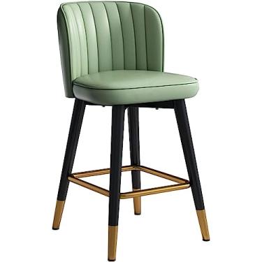 Imagem de AkosOL Banqueta de bar, banqueta giratória de 360°, cadeira de bar de cozinha com encosto de couro, banqueta de altura de balcão de jantar moderno, pernas de metal e apoio para os pés cromado dourado