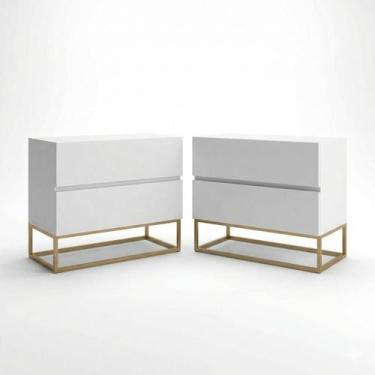 Imagem de Kit 2 Mesa De Cabeceira Eros 60x37cm Base Dourado Mesinha Apoio Quarto