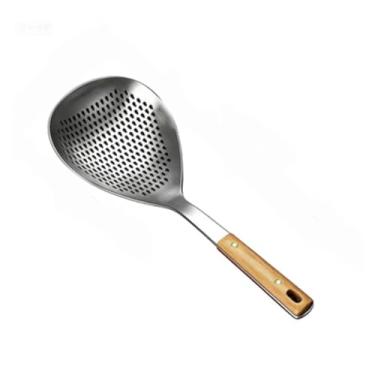 Imagem de Colher de escumadeira de madeira de aço inoxidável do filtro de malha, filtro de alimentos de peneira fina de metal multifuncional, ferramenta de coagem de cozinha para fritar fritadeira de panela