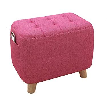 Imagem de Otomano de madeira vermelho rosa - banquinho quadrado acolchoado macio, banco versátil para sapatos e descanso de pés para quarto, pátio e sala de estar - 45 x 25 x 27 cm (18 x 10 x 11 polegadas)