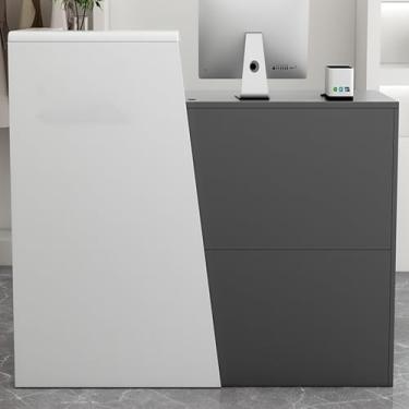 Imagem de Mesa de recepção moderna com gaveta de armazenamento e armário, mesa de balcão de varejo para salão e caixa, mesa de recepção para escritório, cinza 120 cm