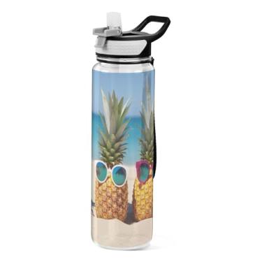 Imagem de Burbuja Óculos de sol de abacaxi, garrafa de água de 946 ml com tampa de palha, garrafa Tritan à prova de vazamento e livre de BPA para academia, esportes ao ar livre