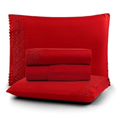 Imagem de Jogo Cama king Cherry Bordado Inglês 4pç 100% Poliéster - Carmin