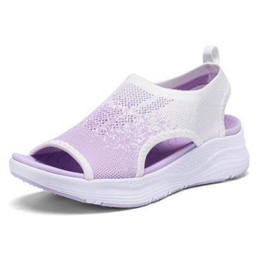 Imagem de YESWIN Sandálias femininas de caminhada, suporte de arco, ortopédica, confortável, fascite plantar, antiderrapante, casual, bico aberto, sandálias esportivas para verão e praia, Gradação roxa, 37