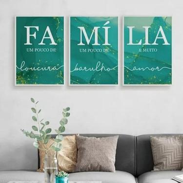 Imagem de Kit Quadros Família Loucura Amor 45X34Cm - Com Vidro 3 Peças