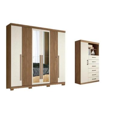 Imagem de Guarda Roupa +Cômoda 2 Peças QC351 Jatoba/Areia - Santos Andirá