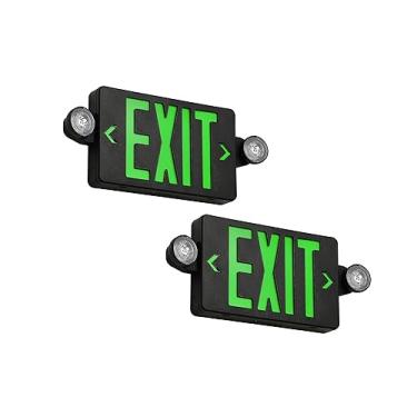 Imagem de TANLUX Placa de saída verde com luzes de emergência, luz LED com bateria reserva, caixa preta, certificação UL, AC 120/277V, combo comercial para negócios - pacote com 2