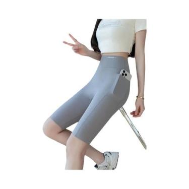 Imagem de Leggings Femininas plus Size De Cintura Alta Com Bolso, Shorts Elástic