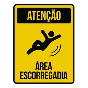 Imagem de Kit 5 Placas Atenção Área Escorregadia Ícone 27X35 - Sinalizo