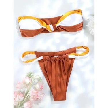 Imagem de Conjunto De Biquíni Bandeau Sexy Com Patchwork Para Mulheres, Moda De 