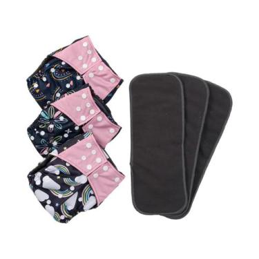 Imagem de Conjunto De 3 Fraldas De Pano Ajustáveis E Laváveis Para Bebês Com Ins