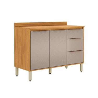 Imagem de Balcão Cozinha Plena 2 Portas 3 Gavetas para Pia 120cm Cinamon/Nude Pr