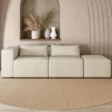 Imagem de Sofá 4 Lugares 303cm com Puff Direito Fay Linho Cru Z55 - Mpozenato