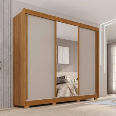 Imagem de Guarda-roupa Casal com Pés e Espelho 3 Portas 4 Gavetas 100% Mdf Ipanema Cinamomo/Off-White