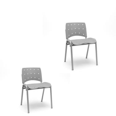 Imagem de Kit 02 Cadeiras Fixas 4 pés Ergoplax Plaxmetal Cinza