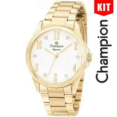 Imagem de Relógio CHAMPION KIT branco dourado feminino CN26242W