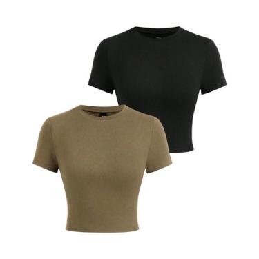 Imagem de Camisetas Cropped Femininas Y2K De Algodão Sólido Com Manga Curta E Al