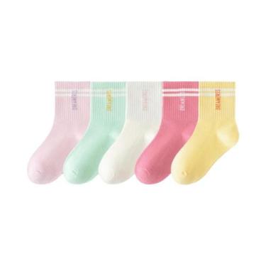 Imagem de Meias Esportivas Respiráveis Para Meninas, 5 Pares, Coloridas Com Barr
