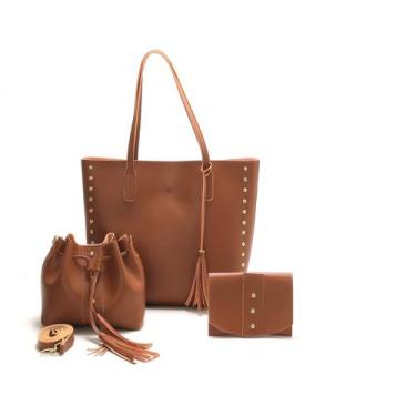 Imagem de Bolsa Feminina Kit 3 Bolsas Sacola Grande Saco Alça Lateral - Calfer B