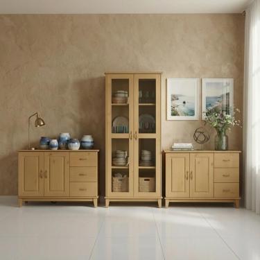 Imagem de Kit Cristaleira E 2 Balcões De 2 Portas Em Madeira Maciça